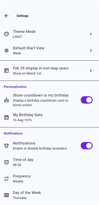 Settings Screen